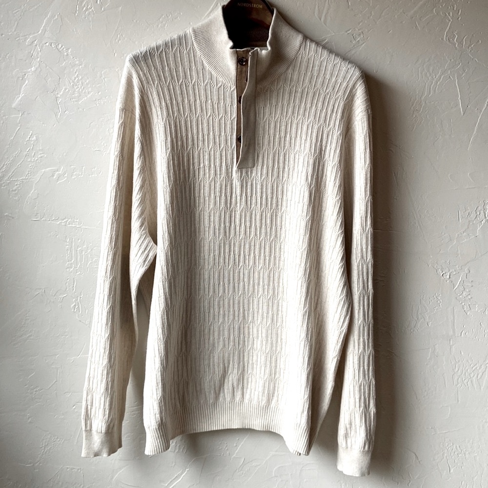 Tasso Elba Men's XL Off-White 
Sleeve Elbow Patch 1/4 Zip Mock Neck Pullover